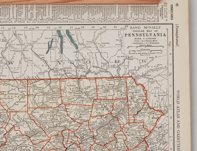 Mapas antiguos de Oregón y Pensilvania / Década de 1930 Mapas estatales antiguos de EE. UU. Arte mural / Impresión en color de mapas antiguos, alrededor de 1936 imagen 5