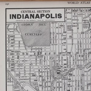 Vintage Indianapolis Map Antique 1930s Indiana City Map Antique city map print in black and white, circa 1936 image 2