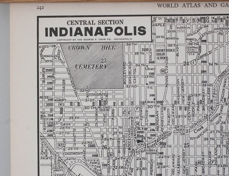 Vintage Indianapolis Map Antique 1930s Indiana City Map Antique city map print in black and white, circa 1936 image 2