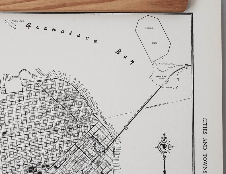 Vintage carte originale de San Francisco Californie des années 1940 Qualité cadeau et peut être encadré Impression de plan de rue antique en noir et blanc image 6