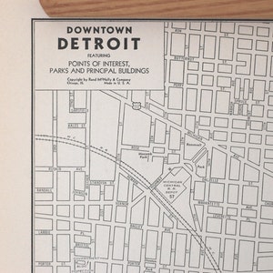Vintage Detroit Map Antique Original 1930s Detroit Michigan Map Antique City Street Map Wall Art Print in Black and White image 2