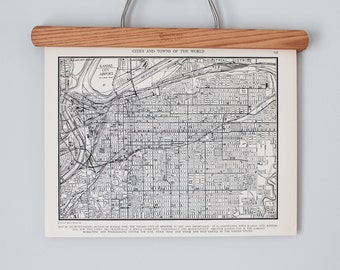 Vintage Kansas City Map 1930s Original | Gift Quality & Suitable for Framing | Antique City Street Map Wall Art Print in Black and White