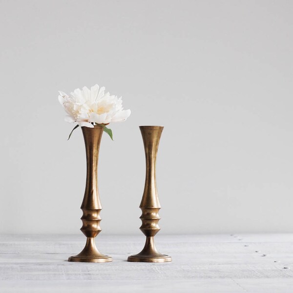 Vintage Brass Candlesticks / Candle Holders / Stem Vase Pair