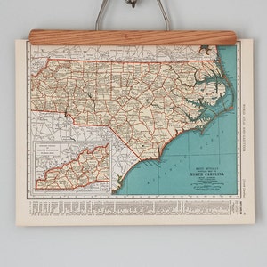 Vintage Maps of North Carolina and North Dakota 1930s Antique U.S. State Maps Wall Art Antique map color print, circa 1936 image 1