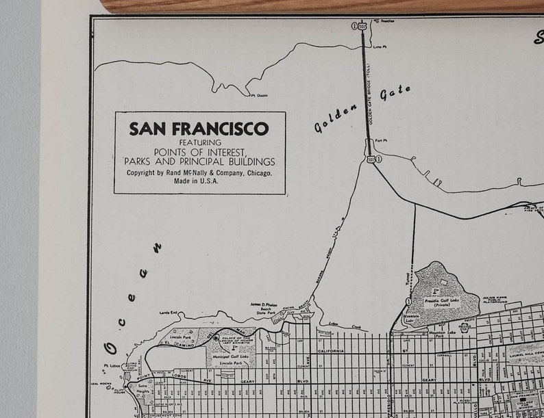 Vintage carte originale de San Francisco Californie des années 1940 Qualité cadeau et peut être encadré Impression de plan de rue antique en noir et blanc image 3