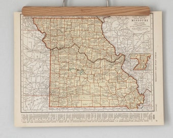Cartes vintage du Missouri et du Montana | Art mural carte d'état original couleur antique des années 1930 | Qualité cadeau et peut être encadré
