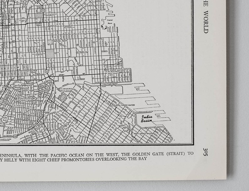 Vintage carte originale de San Francisco Californie des années 1940 Qualité cadeau et peut être encadré Impression de plan de rue antique en noir et blanc image 5