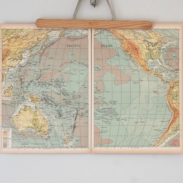 Antique Maps / Ocean Charts / 1940s Maps of the Pacific Ocean, Atlantic Ocean, and Arctic Regions