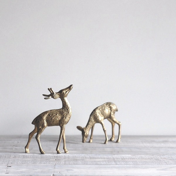 Vintage Brass Deer Pair / Doe and Buck Figurines