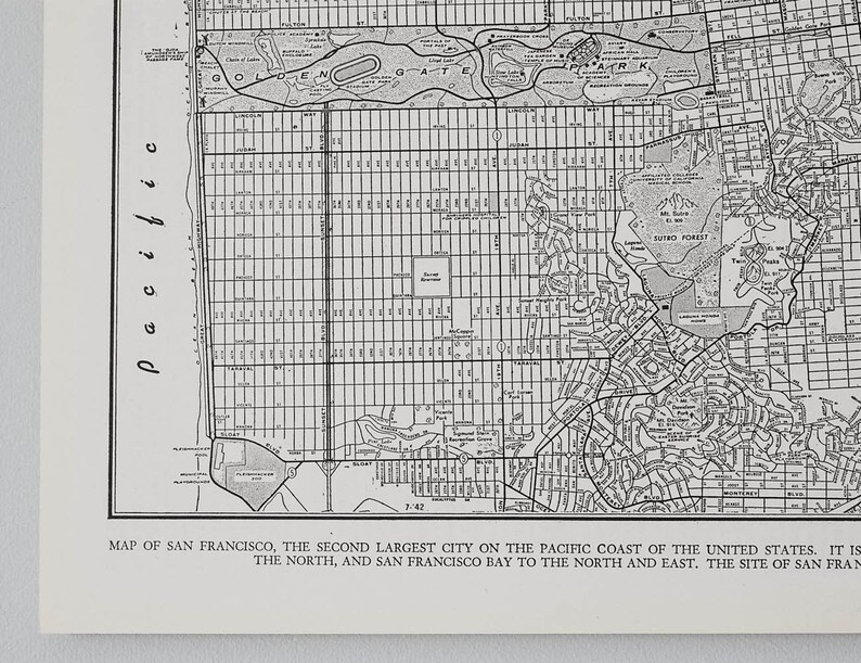 Vintage carte originale de San Francisco Californie des années 1940 Qualité cadeau et peut être encadré Impression de plan de rue antique en noir et blanc image 4