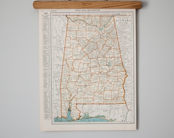 1930s Antique State Map of Alabama