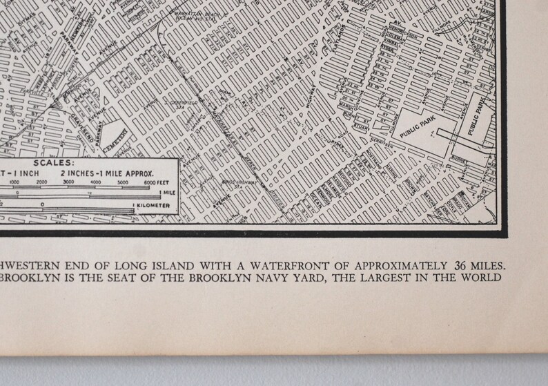 Antique Brooklyn NY Map Vintage Original 1930s New York City NYC Street Map Print in Black and White Gift Quality & Suitable for Framing image 6