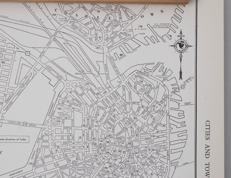Vintage Boston Map 1930s Antique Boston Massachusetts City Etsy
