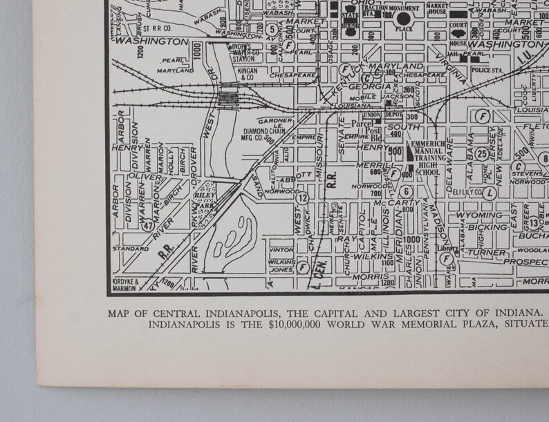 Vintage Indianapolis Map Antique 1930s Indiana City Map Antique city map print in black and white, circa 1936 image 3