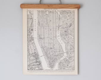 Antique Original 1930s Map of Lower Manhattan | Vintage Downtown New York City NYC Street Map Print in Black & White | Suitable for Framing