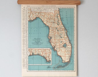 Vintage Florida and Connecticut 1930s Original State Maps | Antique Color Print Wall Art | Gift Quality & Suitable for Framing