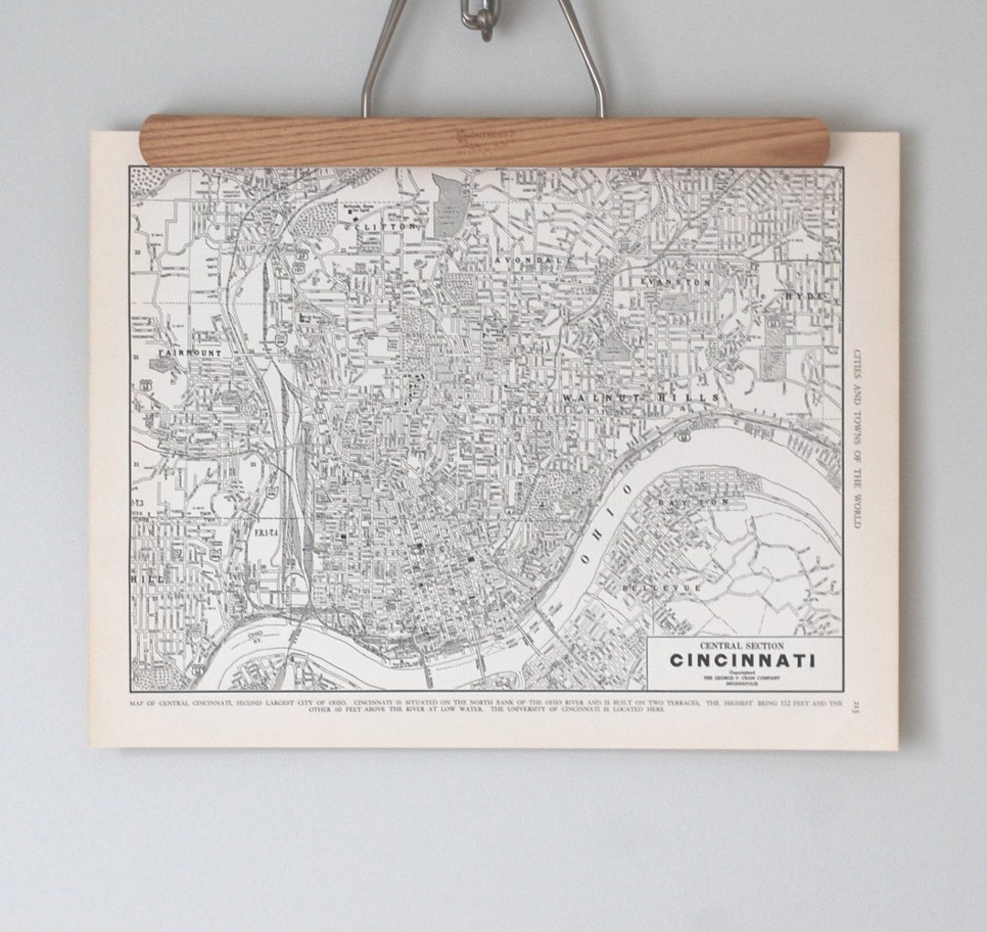 Cincinnati 1930s Map 1930s Antique Cincinnati Ohio City Map Antique
