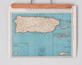Puerto Rico Retro Beach Map Panoramic Print Funky Vintage Turquoise Photo Moving Housewarming ...