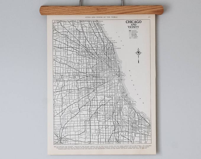 Vintage Chicago Wall Art 1930s Chicago, Illinois Map Antique City Map Print in Black and White