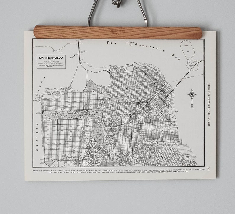 Vintage carte originale de San Francisco Californie des années 1940 Qualité cadeau et peut être encadré Impression de plan de rue antique en noir et blanc image 1