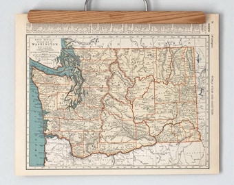 Mapas antiguos de Washington y Virginia / Mapas estatales originales de la década de 1930 / Arte de pared con impresión en color antiguo / Calidad de regalo y adecuado para enmarcar