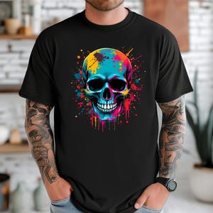 Paint Splatter Skull Shirt Punk Skull T-Shirt Skeleton Shirt Skull Graphic Tee Skull T-Shirt Skull T Shirt Gothic Shirt Halloween Shirt