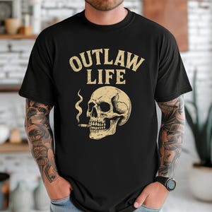 Outlaw Life Shirt Punk Skull T-Shirt Skull T-Shirt Skeleton Shirt Skull Graphic Tee Skull T Shirt Gothic Shirt Halloween Shirt