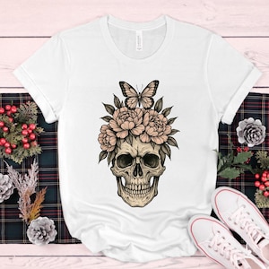 Skull With Rose Crown Shirt Skull Graphic Tee Gothic Shirt Skull T Shirt Halloween Shirt Skull T-Shirt Skeleton Shirt Punk Skull T-Shirt