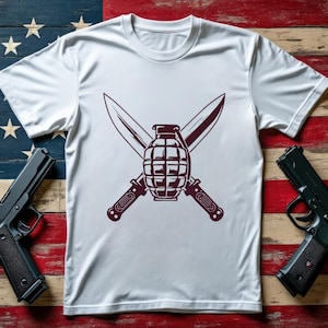 Grenade and Knives T-Shirt Military Soldier Gift Unisex T-Shirt Tactical Shirt Veteran Apparel Patriotic Tee Military T Shirt Army Shirt