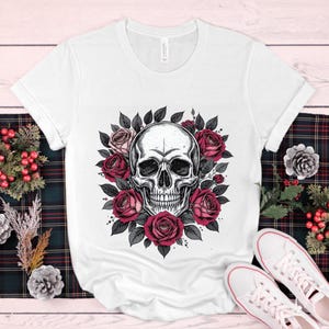 Roses Around Skull Shirt Punk Skull T-Shirt Skull Graphic Tee Halloween Shirt Skull T Shirt Gothic Shirt Skeleton Shirt Skull T-Shirt