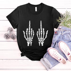 Skeleton Middle Finger Shirt Skull T-Shirt Skull Graphic Tee Gothic Shirt Punk Skull T-Shirt Halloween Shirt Skeleton Shirt Skull T Shirt
