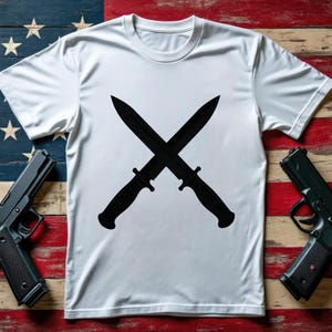 Crossed Knives T-Shirt Veteran Apparel Unisex T-Shirt Soldier Gift Military T Shirt Patriotic Tee Tactical Shirt Military Army Shirt