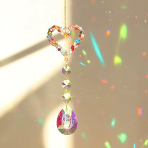 Capteur de soleil coeur en cristal : prisme de fenêtre arc-en-ciel, breloque pour voiture