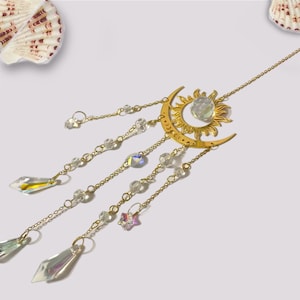Moon Suncatcher: Crystal Rainbow Maker, Boho Garden Decor