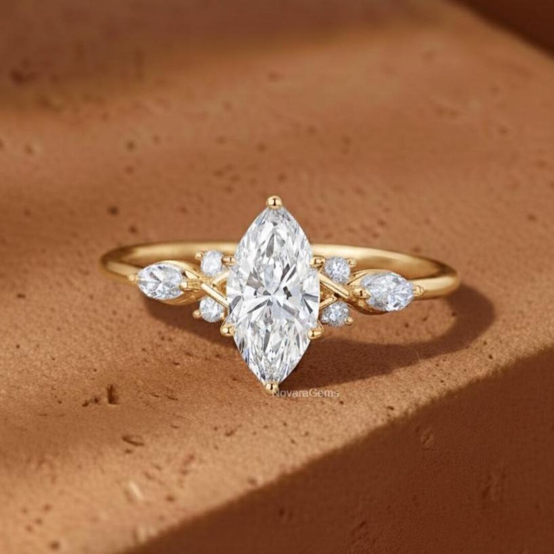 1CT Marquise Cut Lab Grown Diamond Engagement Ring, 14K Rose Gold ...