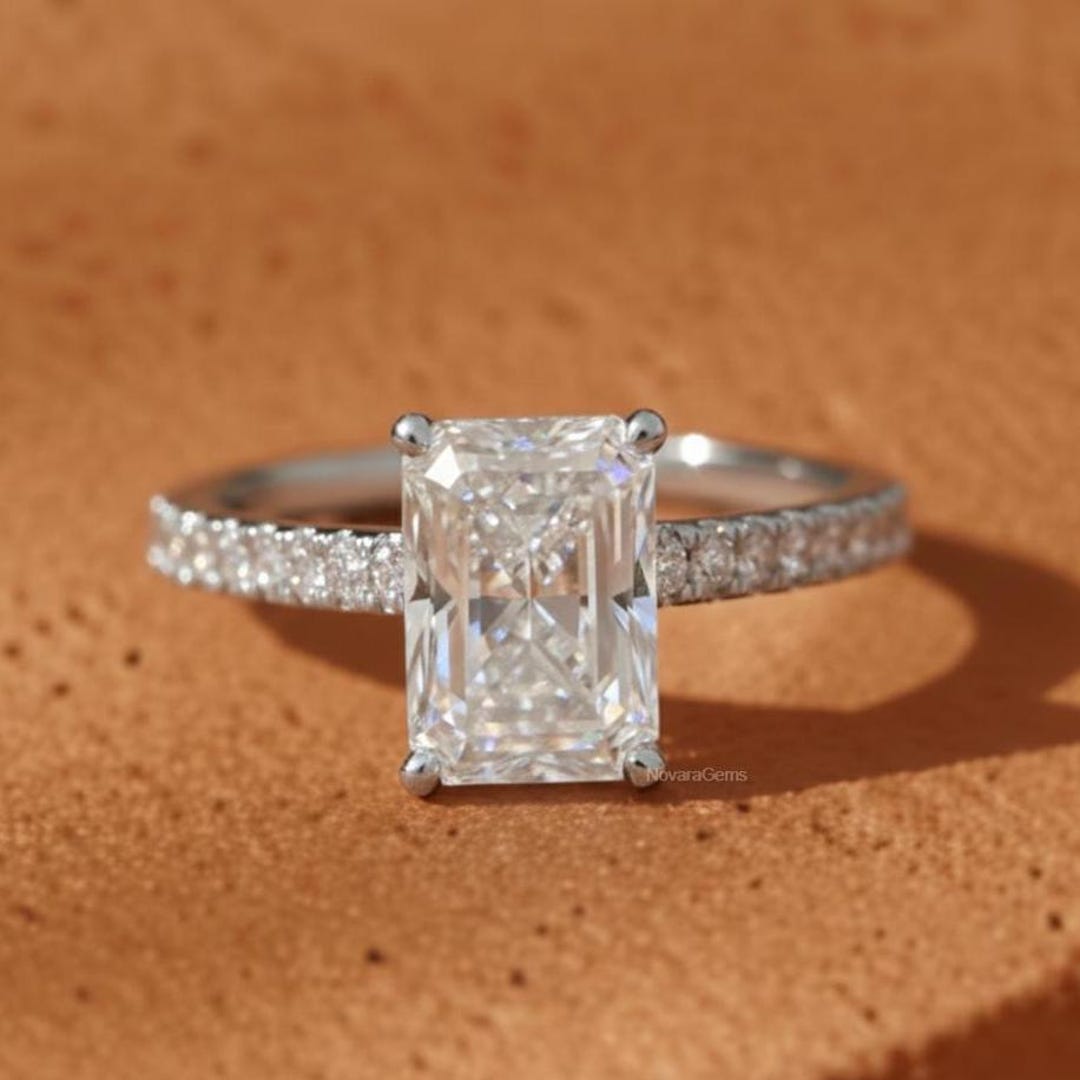2.46CT Radiant Cut Lab Grown Diamond Engagement Ring 14K Yellow Gold ...