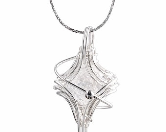Handmade Clear Quartz Crystal Pendant Necklace, Silver Wire Wrapped Healing Jewelry