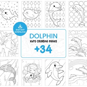 Páginas para colorear y libro de delfines para niños: 34 hojas imprimibles sobre el océano / Diversión submarina divertida / Actividad artística entretenida para preescolares y niños pequeños n.° 038