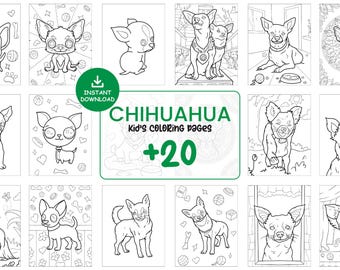 Chihuahua Coloring Pages for Kids Printable Dog Activity Sheets Fun Pet Puppy Art Instant Download PDF JPG Animal Coloring Book Set #128