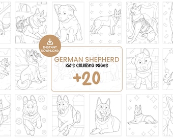 German Shepherd Dog Coloring Pages – 20 Printable Puppy Coloring Sheets for Kids, Animal Coloring Book, Digital Download #102