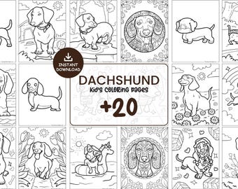 Dachshund Coloring Pages for Kids Printable Puppy Activity Sheets Cute Dog Art Instant Download PDF JPG Fun Animal Coloring Book Set #131