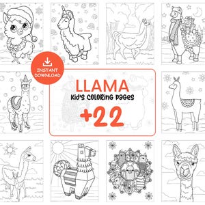 Llama Coloring Pages for Kids Printable Bundle, 22 Cute Animal PDF Sheets for Learning Fun, Preschool Art Activity, Instant Download #068
