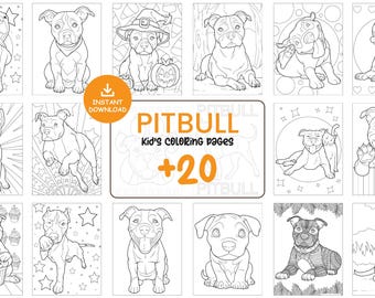 Pitbull Coloring Pages for Kids Printable Dog Activity Sheets Cute Puppy Art Instant Download PDF JPG Fun Animal Coloring Book Set #134