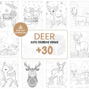 30 Deer Coloring Pages for Kids Printable, Cute Baby Deer and Fawn Coloring Book for Toddlers, Forest Animal Activity Sheets #046