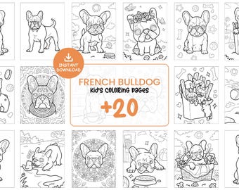 French Bulldog Coloring Pages for Kids Printable Puppy Activity Sheets Cute Dog Art Instant Download PDF JPG Fun Animal Coloring Book #129