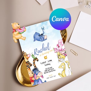 Winnie the Pooh Birthday Invitation, Editable Winnie the Pooh Invitation, Printable Birthday Party Invitation, Digital Invitation W1 #054