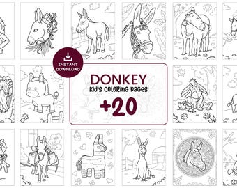 20 Donkey Coloring Pages for Kids – Cute Farm Animal Printable Coloring Book, Donkey Activity Sheets, Instant Download PDF JPG #123