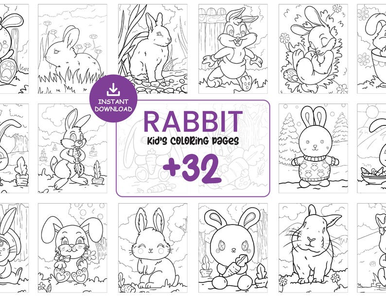 32 Rabbit Coloring Pages for Kids Printable, Cute Bunny Coloring Sheets ...