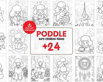 Poodle Coloring Pages for Kids Printable Dog Activity Sheets Cute Puppy Art Instant Download PDF JPG French Poodle Coloring Book Set #136