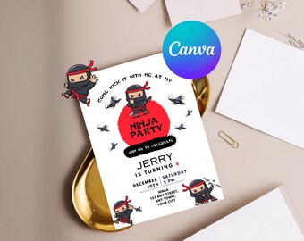 Ninja Birthday Invitation Martial Arts Invite Ninja Party Printable Warrior Birthday Invitation Digital Editable Template Download #023